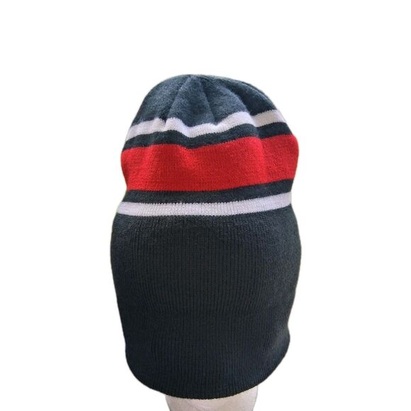 NIKE Beanie Youth Black White Red Knite Fold Over Swoosh Logo Ski Hat Cap - Picture 3 of 10